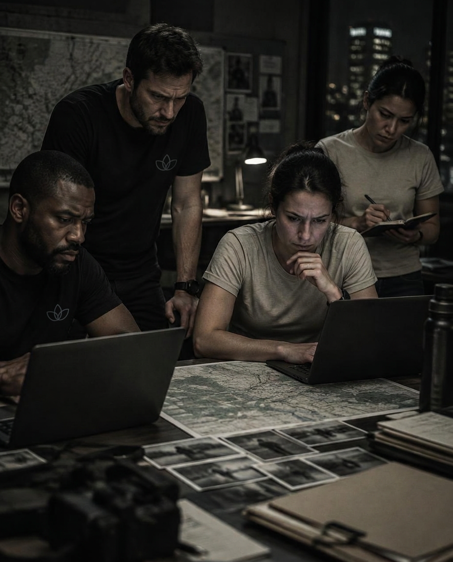 TRI operators reviewing case files before a night operation